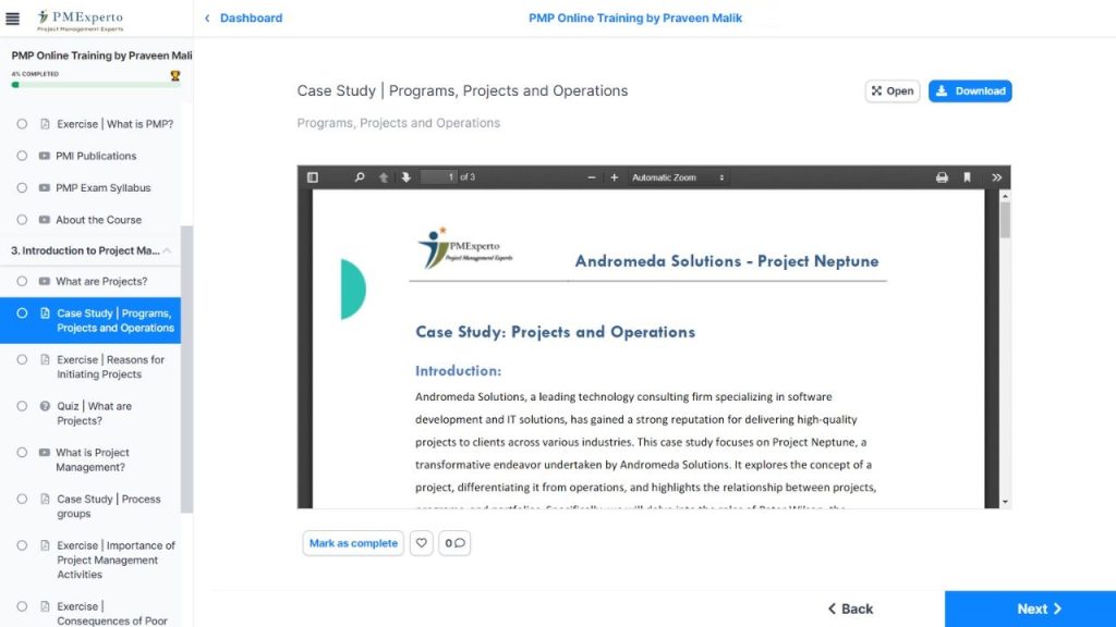 pmp training case study screenshot